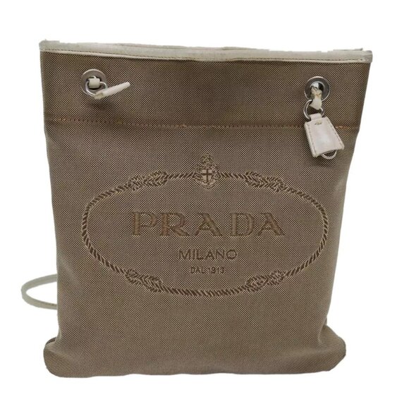 PRADA Shoulder Bag Canvas Beige Auth - Picture 1 of 16